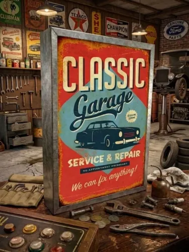 Placa luminosa vintage oficina mecânica 