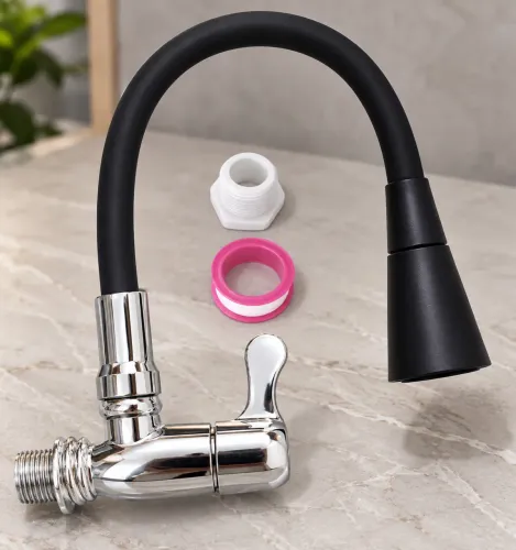 Torneira Gourmet de Parede Flexível Preta e Cromada Nova