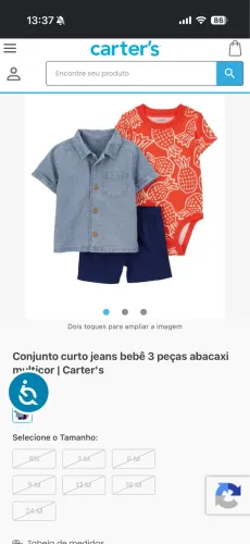 Conjunto curto jeans bebê 3 peças abacaxi multicor | Carter's