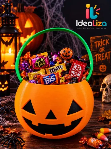 Haloween Balde Doces ou Guloseimas 3D