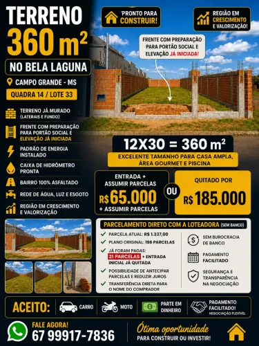 TERRENO À VENDA - BELA LAGUNA