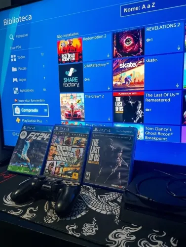 Console ps4 512gb, 1 controle e +50 jogos, no precinho