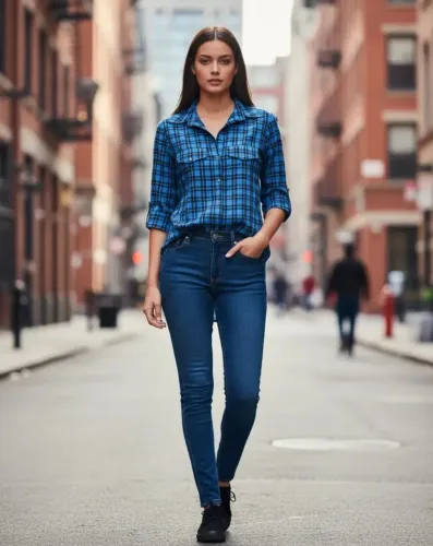 Camisa Xadrez Azul Feminina Renner<br><br>