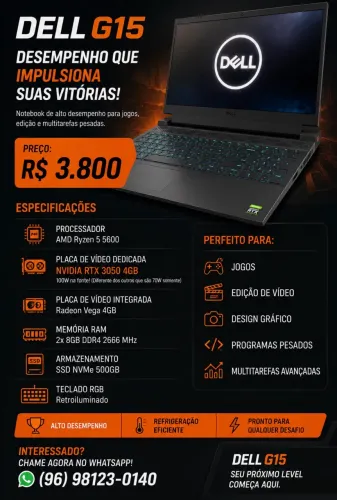 Vendo Dell g15 com a RTX3050
