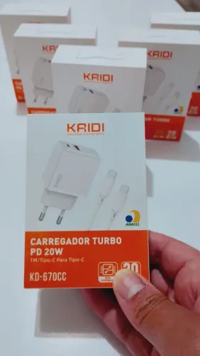 Carregador Turbo Kaidi 20W PD + QC 3.0 (Cabo USB-C Incluso) - Original e Homologado Anatel