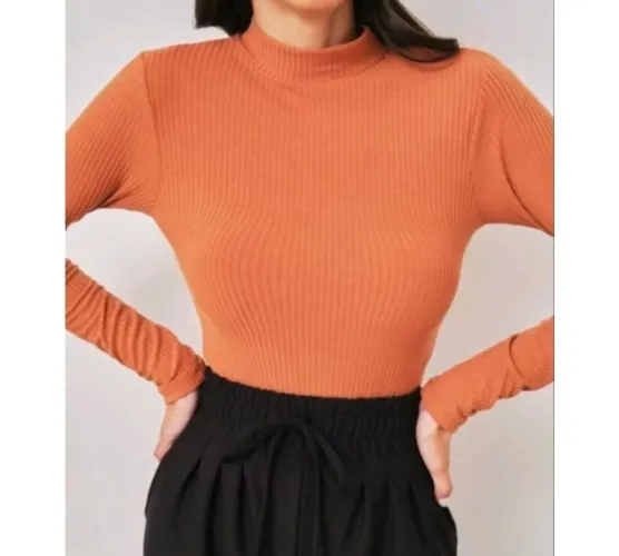 Blusa canelada manga longa e gola alta por 29,99 tamanho: 42/44