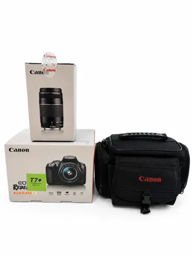 Câmera profissional cânon t7 plus + lente 75-300