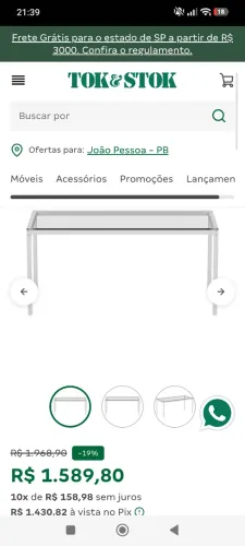 MESA TOK STOK 1,20 M X 60 CM com TAMPO VIDRO