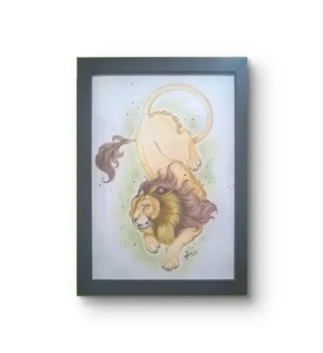 Quadro Desenho em lápis de cor - leao deitado - 30 x 21 com moldura