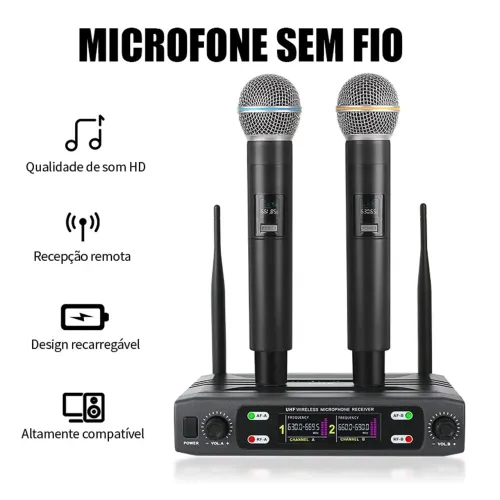 Promoção! Microfone Duplo Sem Fio Recarregável ou Pilhas