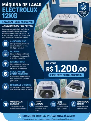 Electrolux 12kg | Lava, Enxágua e Centrifuga