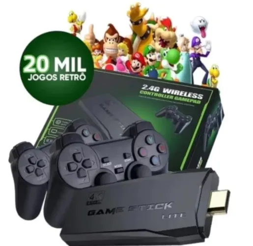 Video game Stick 4K Com 20000 Jogos  2 Controles Sem Fio Console Portatil