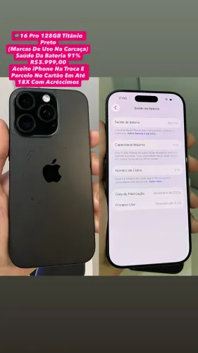 iPhone 16 Pro 128GB Preto ( Marcas De Uso Na Carcaça ) Usado