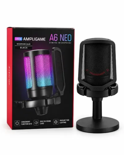 Microfone Gamer Fifine AmpliGame A6 Neo RGB Novo