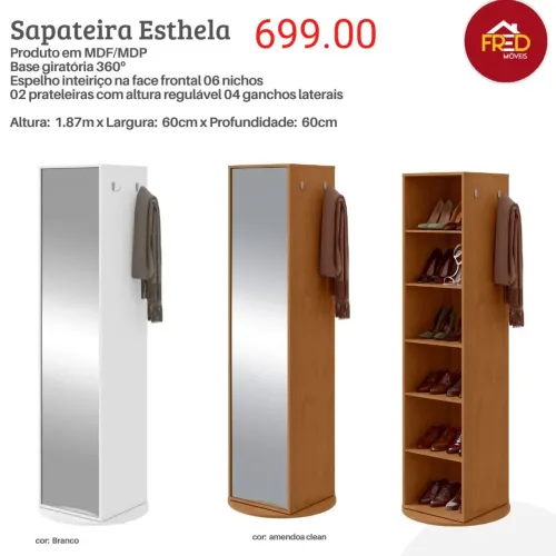 Sapateira Estela com espelho, entrega e monta, super promoção