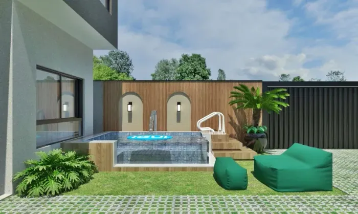 Piscina de fibra toda revestida em cerâmica + Borda de acrílico transparente - linha Luxo