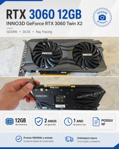 Placa de Vídeo RTX 3060 12GB - 2 anos de garantia + NF