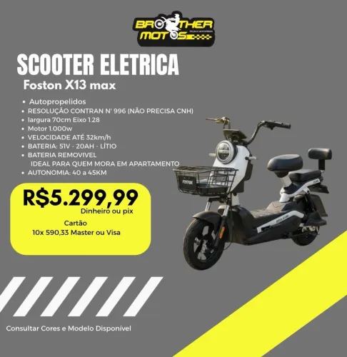 MOTO ELÉTRICA FOSTON X-13 MAX 1000w 32KM/h NÃO PRECISA DE CNH