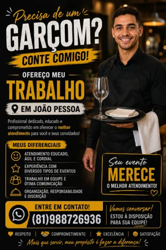 Garçom Freelancer em João Pessoa | Atendimento Profissional para Eventos