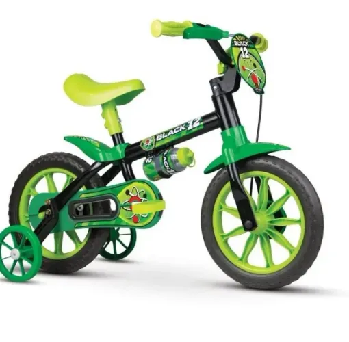 Bicicleta Infantil Black Aro 12 Com Garrafinha Nathor - Preto