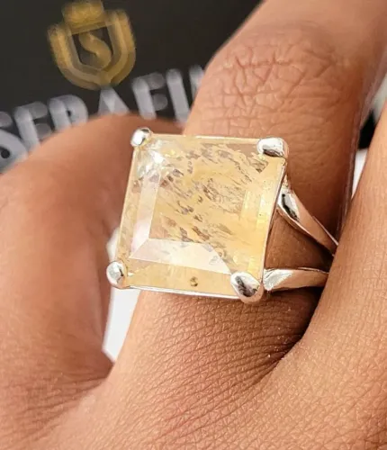 Anel Solitário Pedra Rutilada Prata 925 - DESCONTO 