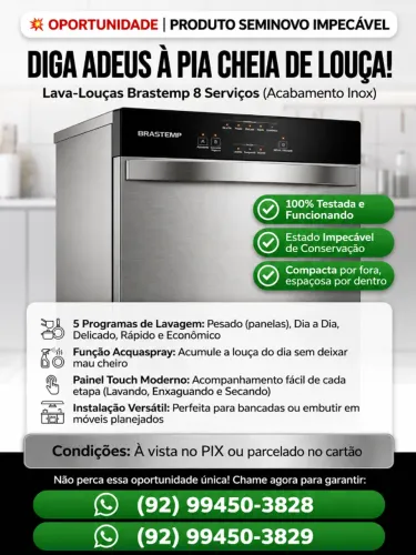 LAVA-LOUÇAS BRASTEMP 8 SERVIÇOS