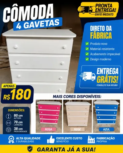 Cômoda direto da fábrica 4 gavetas 180$ oferta da semana