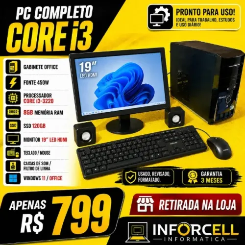 Pc Intel Core i3-3220 8gb Memoria Ssd 120gb Tela 19