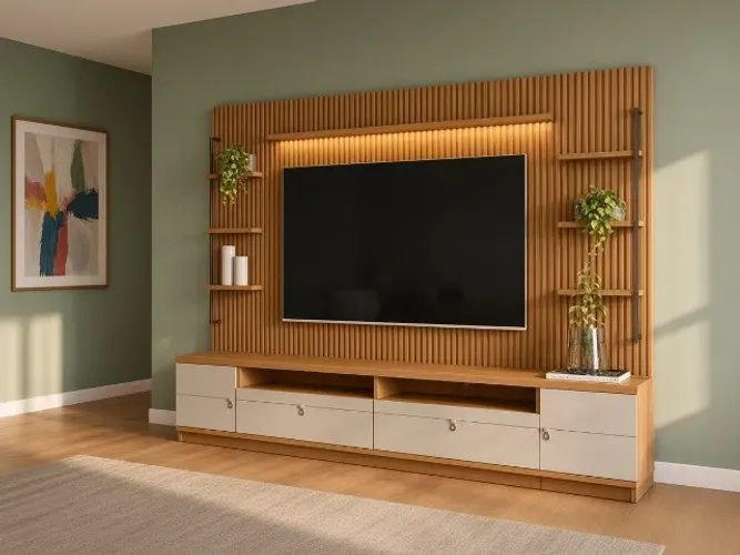 Conjunto Painel e Rack Ouro Preto 2,68m LED (NOVO A PRONTA ENTREGA)
