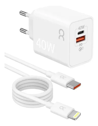 Carregador Turbo 40w Para Iphone 8 X Xr 11 12 13 14 Pro Max Branco