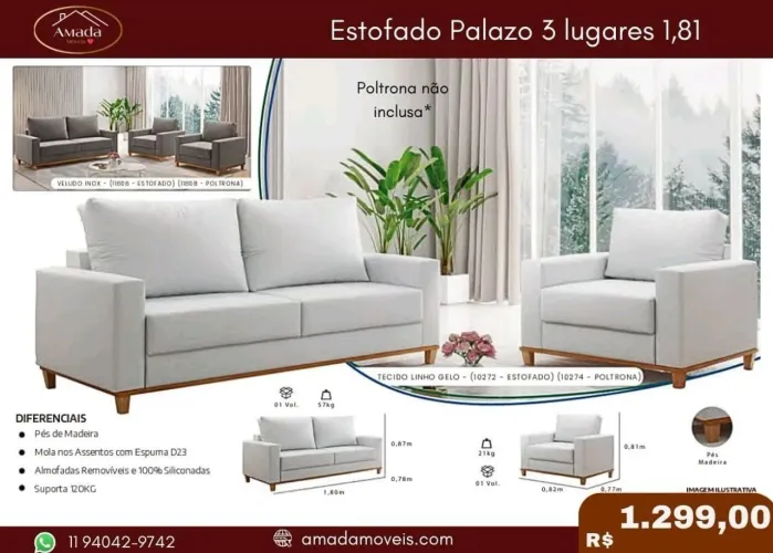 Estofado Palazo 3 Lugares 1,81 - à pronta entrega