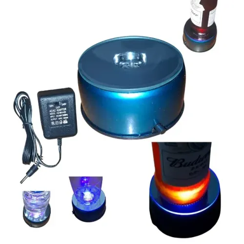 Base Giratória 4 Luzes Led Iluminação cor Decorar Vitrine Cristal,Bar, Adega, Eventos, Cs.