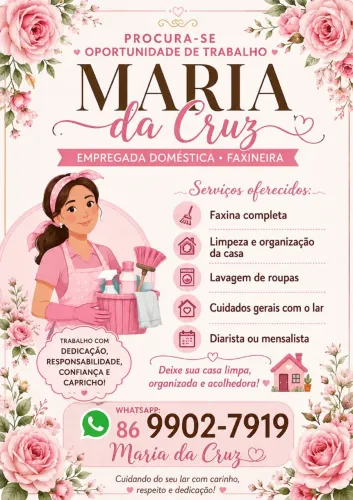 Ofereço meus serviços de empregada doméstica, babá, e cuidadora de idoso
