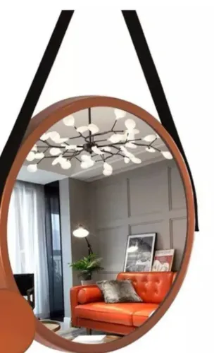 Espelho Decorativo 50Cm bmax com Cinta de Couro