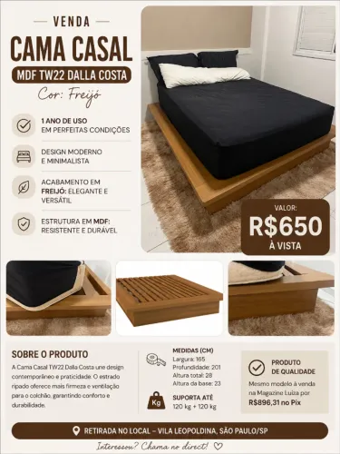 Cama casal padrão MDF Freijo