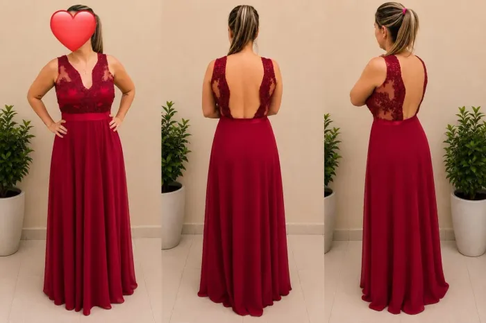 Vestido de Festa longo marsala 