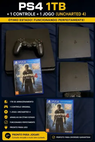 PS4 1TB completo + controle + jogo uncharted 4