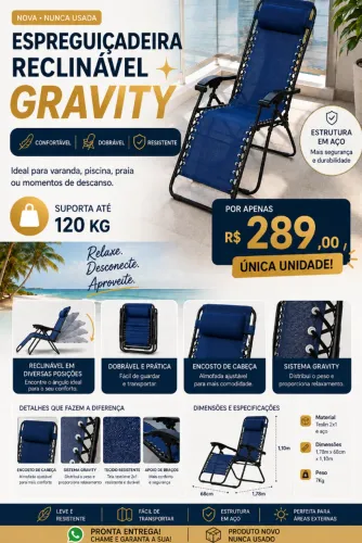 ? OPORTUNIDADE: Espreguiçadeira Gravity NTK Nautika - NOVA, SEM USO!