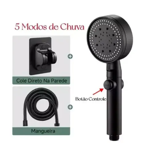 Chuveiro De Mão Chuveirinho Ducha Preto Kit Completo Conjunto Ajustável Da Cabeça Preto 