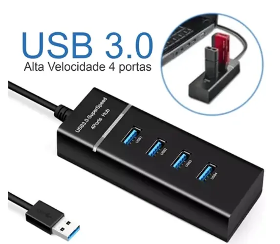 Hub Usb 3.0 Preto Led Indicador 5.0Gbps - Novo