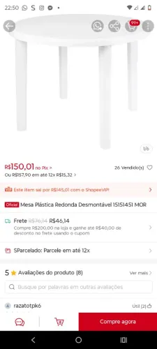 mesa plastica para cozinha ou varanda