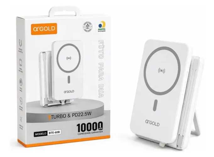 Power Bank 22,5w 10000mah indução magnético e cabo C iOS