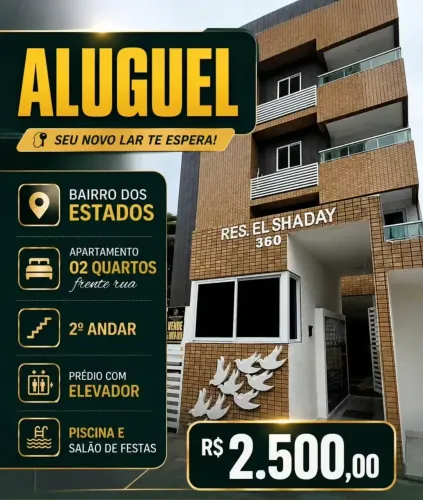 Apartamento para aluguel no Bairro dos Estados com 2 quartos, sendo 1 suíte.