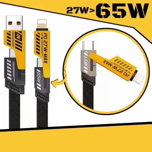 Cabo Carregador Turbo 65w 4 Em 1 TipoC Usb Celular Pc e iPhone Reforçado Dupla Proteção