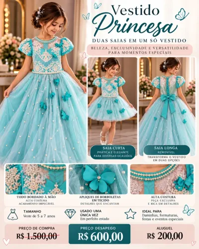 Vestido de daminha / formatura luxo com 2 saias 