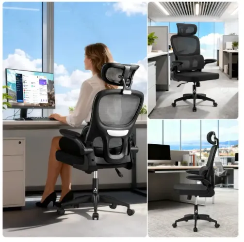 Cadeira de Escritório Sweet Studio Ergonômica Preta, com Apoio de Cabeça e Suporte Lombar