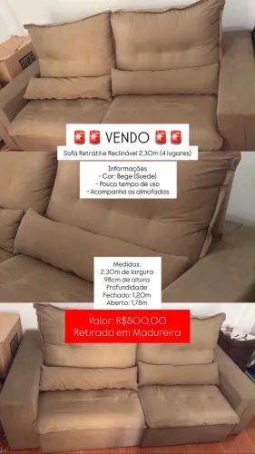 Retirada em Madureira. Sofá Retrátil e Reclinável 2,30