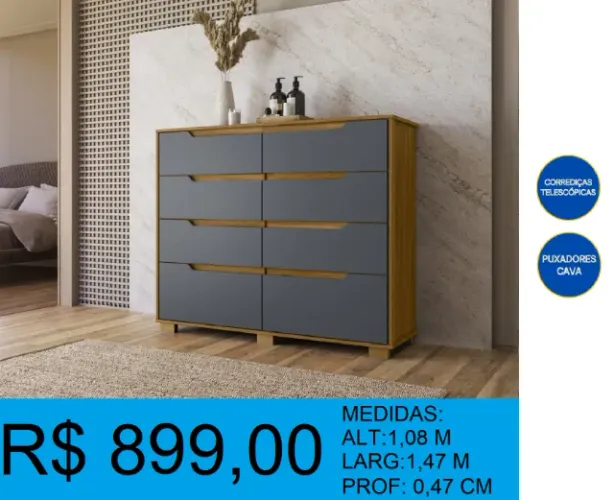 cômoda 1,47x1,08m com puxador cava