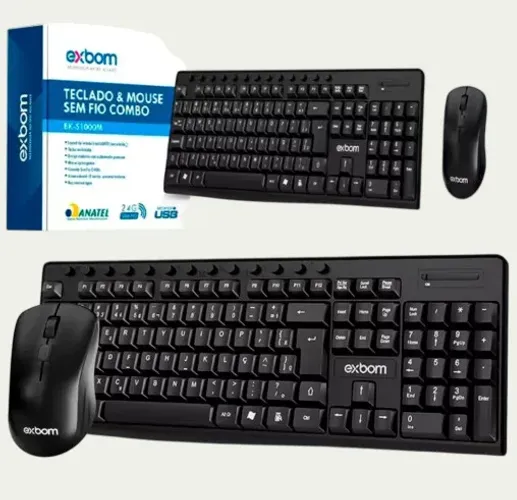 Kit Teclado e Mouse Sem Fio 2.4GHz Multimídia ABNT2 S1000M