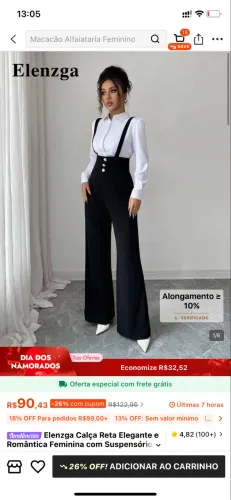Calça Reta Cintura Alta com Suspensório